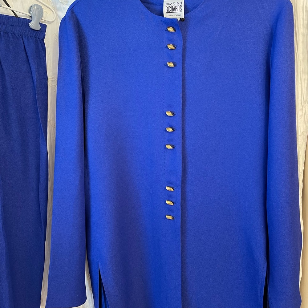 COPY - Cobalt Blue Pantsuit with gold buttons. Size 14 Made in the USA By R&M R…